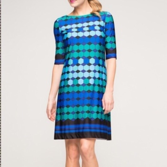 ELIZA J Shift Dress Retro Mod Geo Elbow Length Sleeves Wedding Guest Attire 10 - Picture 2 of 13